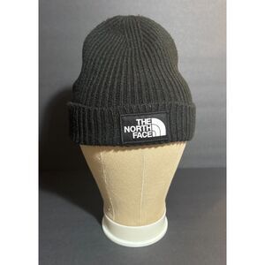 The North Face Black Knit Beanie Cuffed Logo Patch Winter Hat One Size Unisex